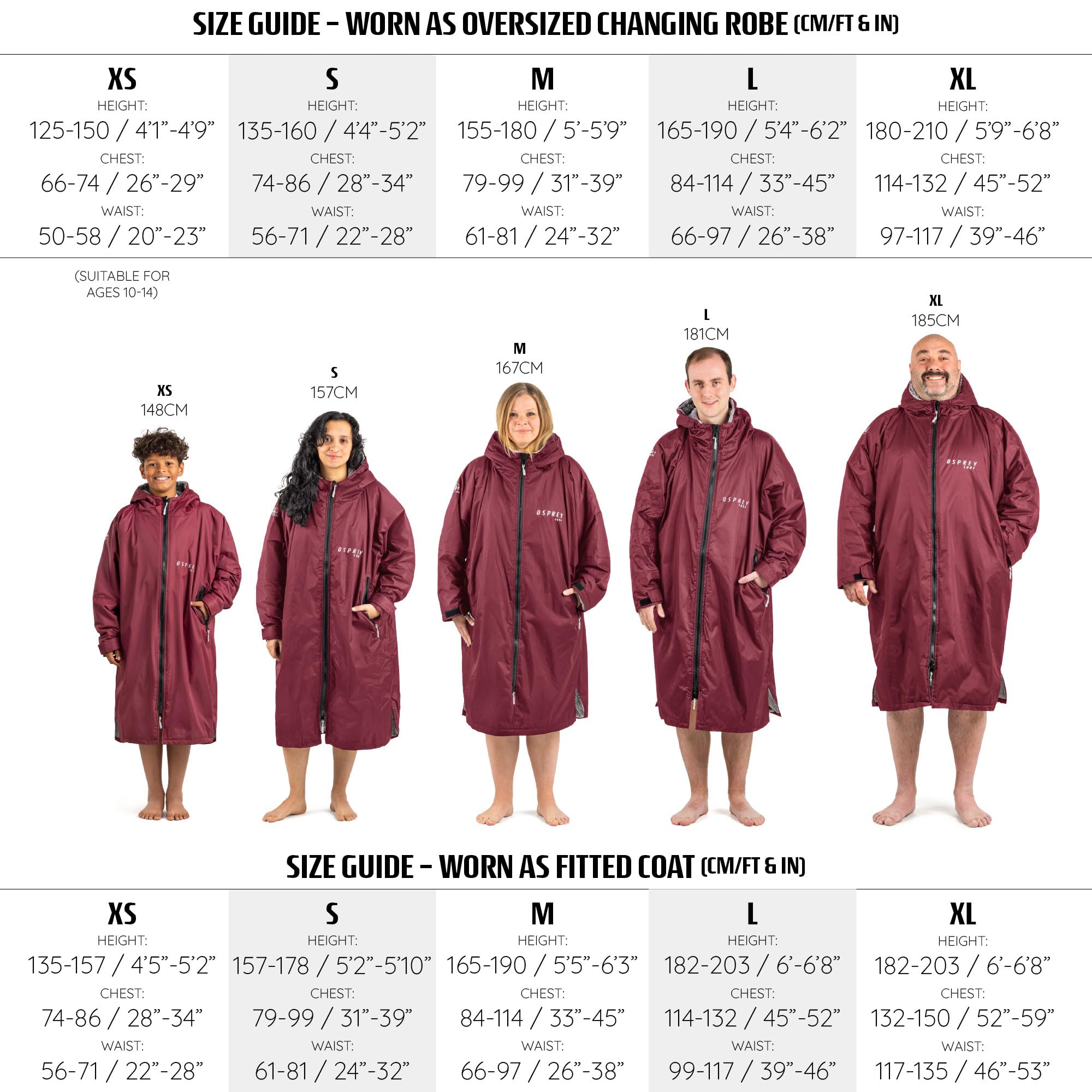 Osprey Changing Robe for Kids and Adults, Waterproof Changing Robe, Swimming and Beach Robe, Unisex, Multiple Colours