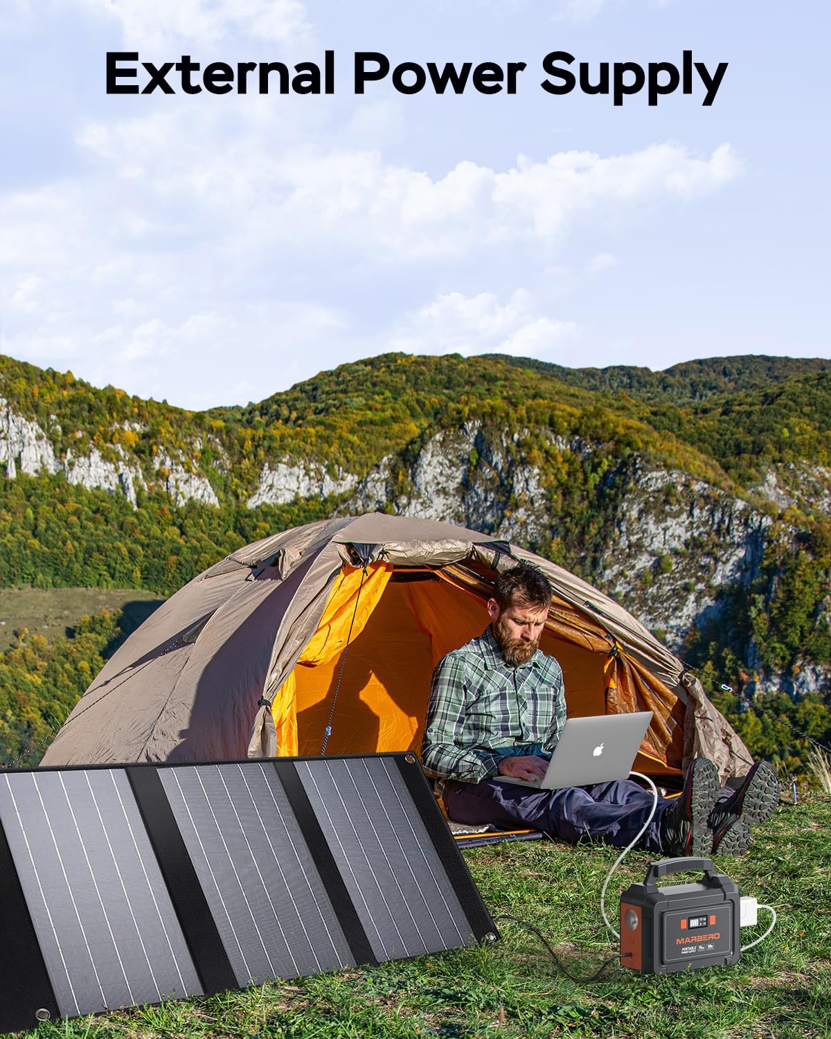 MARBERO Portable Power Station 98Wh Large Battery Pack 100W(150W Peak) Solar Generator Camping Backup with AC Plug Socket with LED Light for Outdoor Adventure RV Trip Home Blackout Emergency