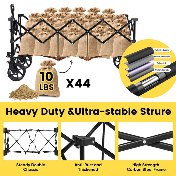 Sekey 200L Folding Festival Trolley with All-Terrain Extra Wide Wheels and Brake, Heavy-Duty Cart Loadable up to 150KG, Patented Four-Directional Foldable Design, Wagon for Beach Camping Outdoor, Grey