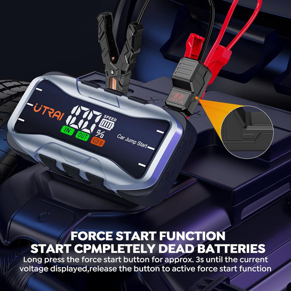 Jump Starter Power Pack/Bank with PD65W/4 Modes of light, DC OUT160W/QC3.0,UTRAI 6000A 27000mAh 12V Car Battery Booster Jump Starter with Jump Leads(all Gas/12L Diesel) Portable Powerbank Charger