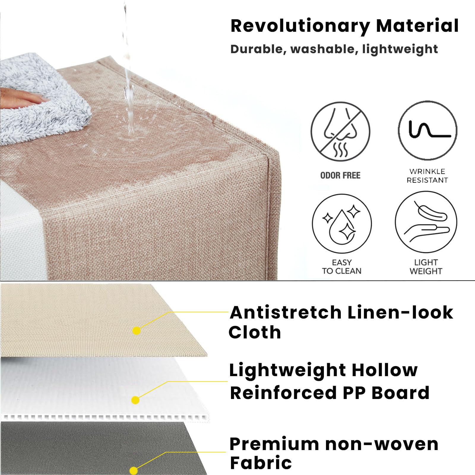 Mangata Cube Storage Boxes 30x30x30 cm, Fabric Storage Cube Baskets for Clothes Bins, Baskets, Chests,Toys (Lihgt Khaki White, 4Pcs)