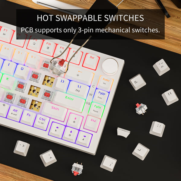 Newmen GM326 Mechanical Keyboard,Wired Gaming Keyboard,75% Percent TKL Hot Swappable Compact LED Backlit USB C Mechanical Gaming Keyboards with Knob for PC Windows Mac,QWERTY Layout,Black,Red Switches