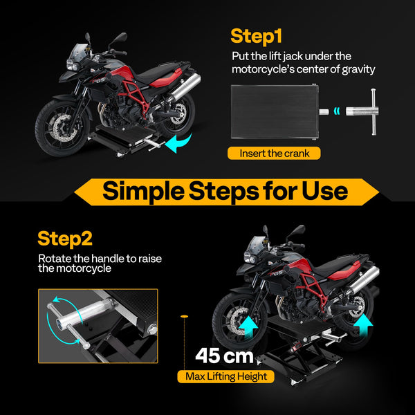 VIVOHOME Motorcycle Scissor Lift Jack Height Adjustable Heavy Duty Steel with Anti Slip Wide Deck Hoist Crank Center Stand 500KG Capacity for Motorcycles, ATVs, Dirt Bikes
