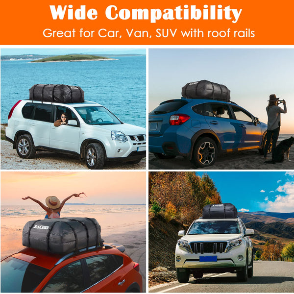 Zacro Car Roof Bag 425 Litres 15 Cubic Feet Cargo Bag, Foldable and Waterproof Car Top Carrier, Straps for Any Car with Roof Rack or No Rails