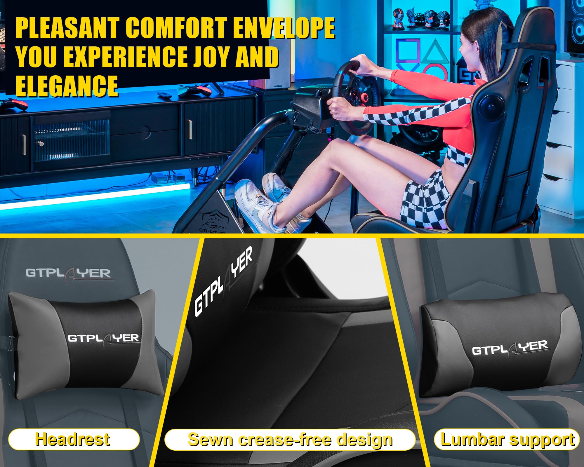 GTPLAYER Racing Simulator Cockpit with Seat, Sim Racing Cockpit Multi-function Adjustable Gaming Wheel Stand for G25 G27 G29 G920 G923 T300 PS5 PS4 Xbox, Without Wheel, Shifter & Pedals