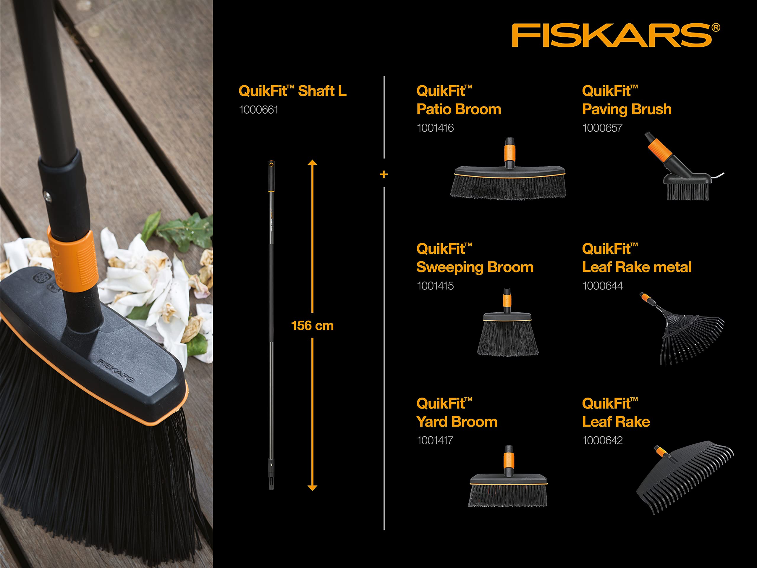 Fiskars QuikFit Leaf Rake, Tool Head, With 20 Tines, Width: 56cm, Steel Tines, Black/Orange, 1000644