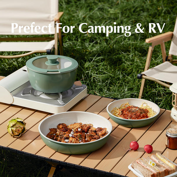 Redchef Ceramic Pots and Pans Set Non Stick, 16 pcs Nonstick Cookware Set with Detachable Handle, Non Toxic, PFAS PFOA & PTFE Free, RV Ceramic Cookware Set for Camping, Oven Safe (Pink)