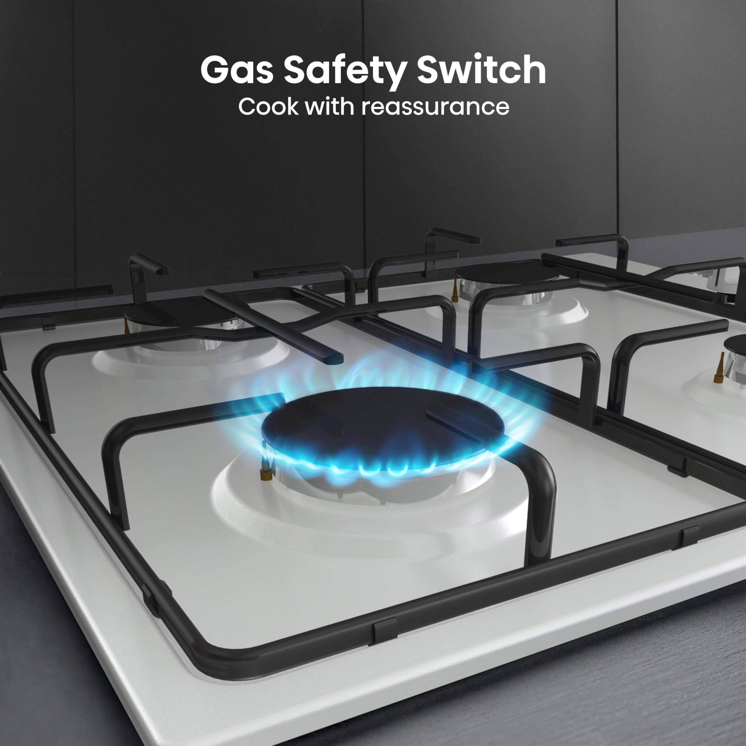Hisense GM773XF 75cm 5 Burners Built-in Gas Hob with Easy Clean Surface, Wok Burner - Stainless steel
