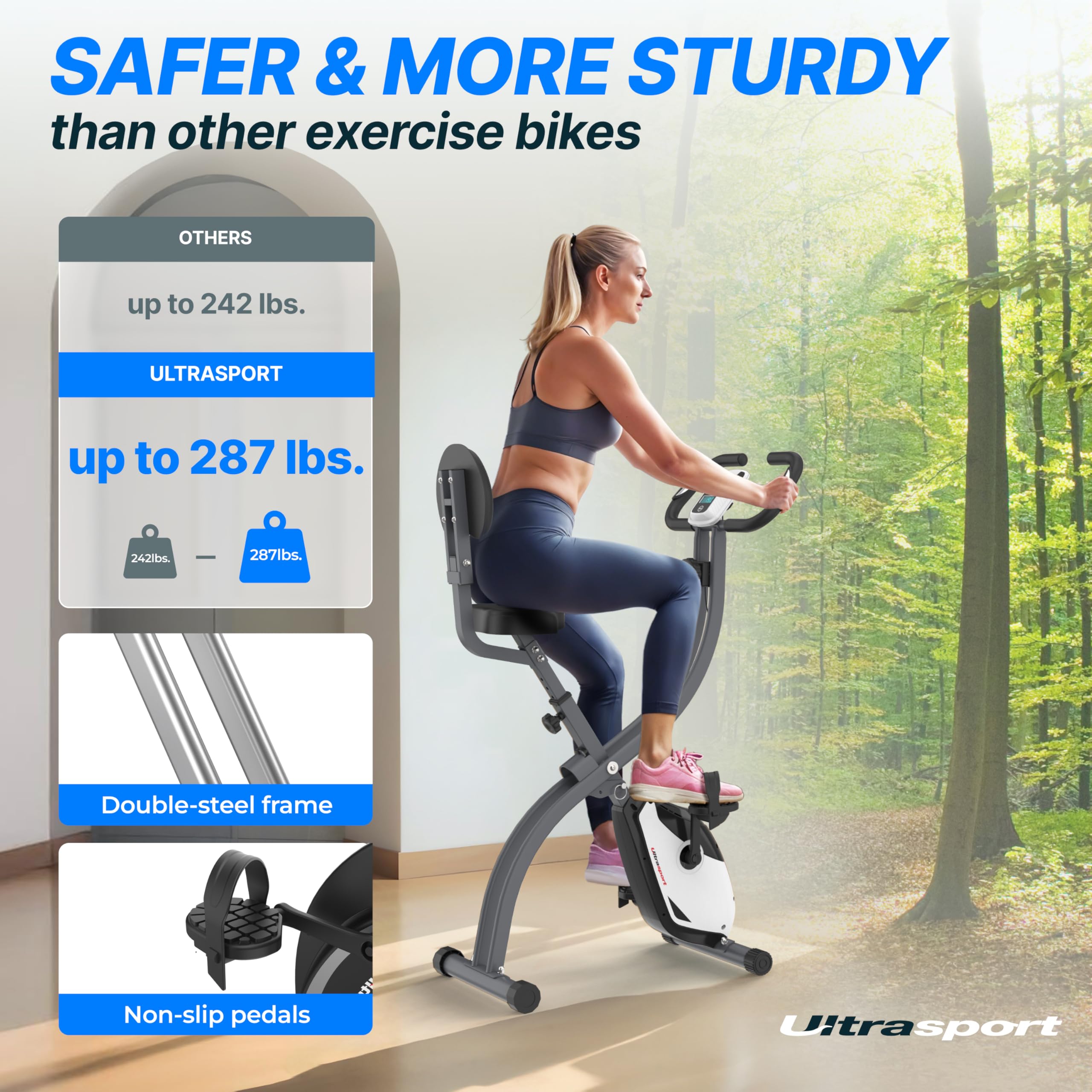 Ultrasport F-Bike Folding Exercise Bike 286 lbs Capacity, Extra Silent with Relax Foam Seat I Exercise Bikes for Home Use, Exercise Bike Foldable, Indoor Bike, Stationary Bike