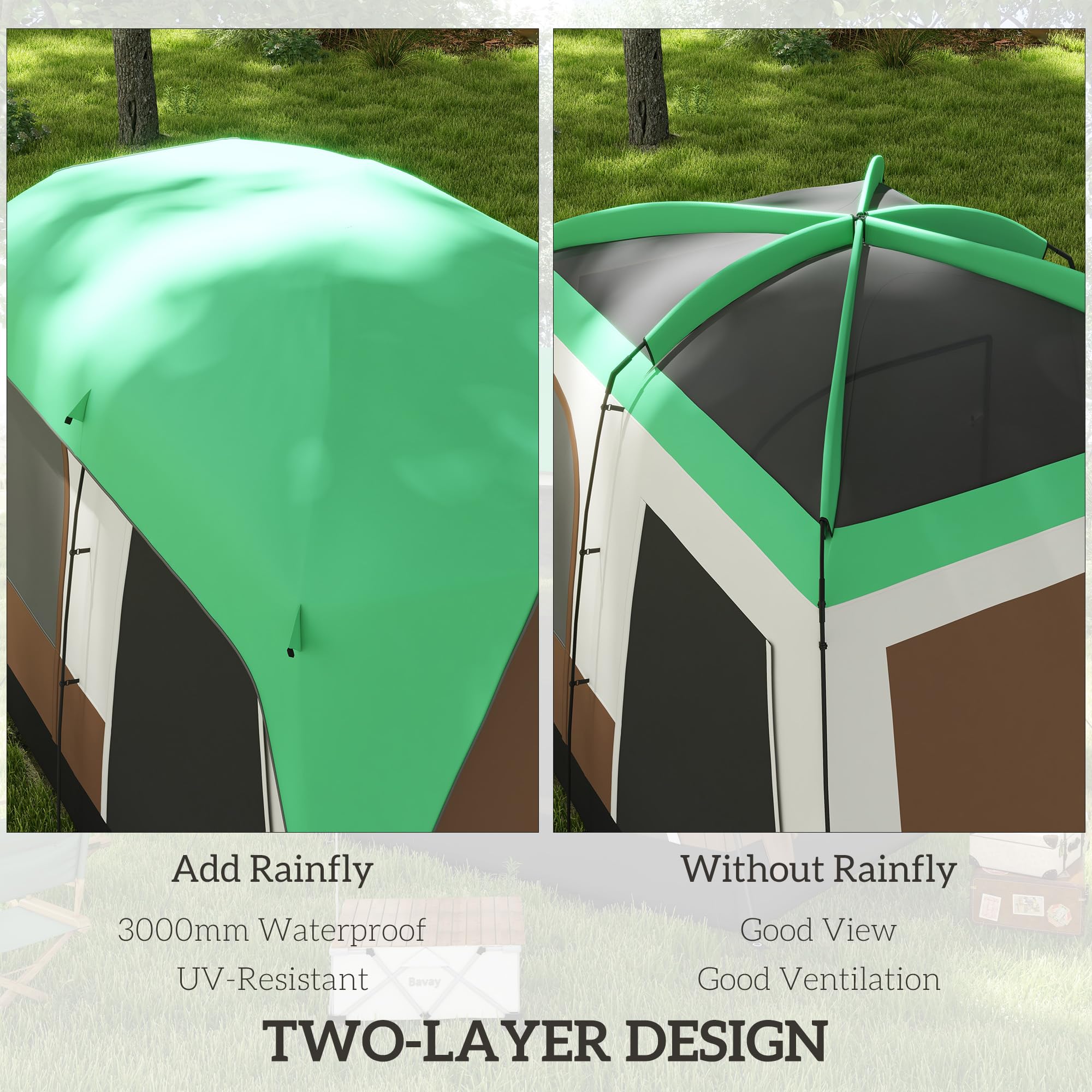 Outsunny 6-7 Man Camping Tent with 2 Rooms, 3000mm Waterproof Family Tent with Sewn in Groundsheet and Top Light Hook, Portable with Bag, for Fishing Hiking Festival
