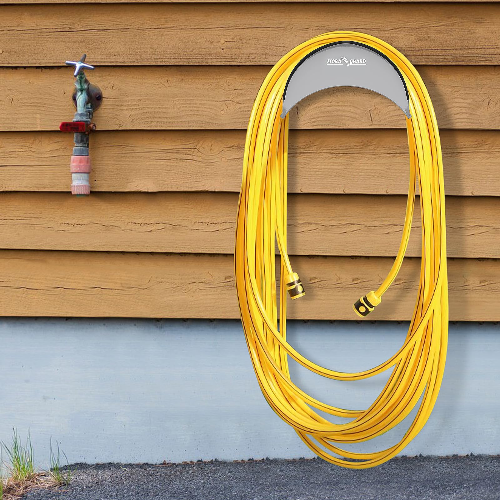 FLORA GUARD Garden Wall Mounted Hose Reel 20+2m, Heavy Duty Hose Reel Wall Mount, 9 Pattern Nozzle, Supplied with Nozzle, Fittings and Fixings