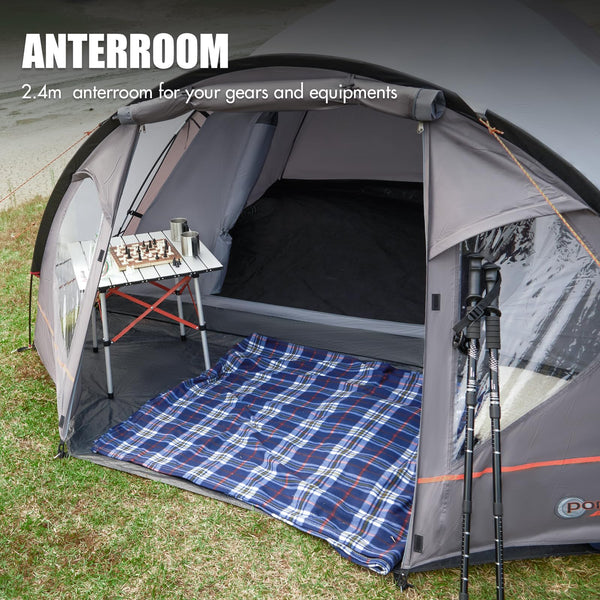 Portal 3-4 Man Tent with Porch, Camping Tent for 3 to 4 Persons with Sewn-in Groundsheet, 4000mm Waterproof Family Tent with Bedroom, Lightweight Dome Tent for Outdoor Garden Backpacking Hiking