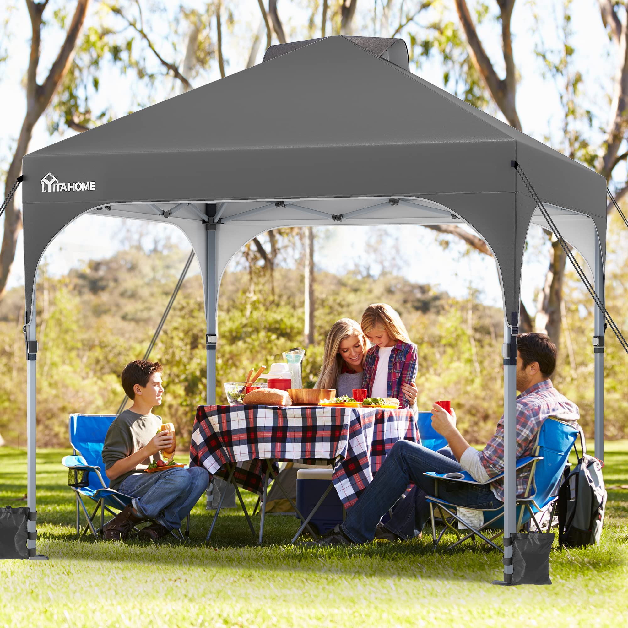 YITAHOME 2.5x2.5M Instant Heavy Duty Pop Up Gazebo, Waterproof Folding Garden Camping Party Tent Canopy Marquee with Roller Bag for Patio Markets Beach