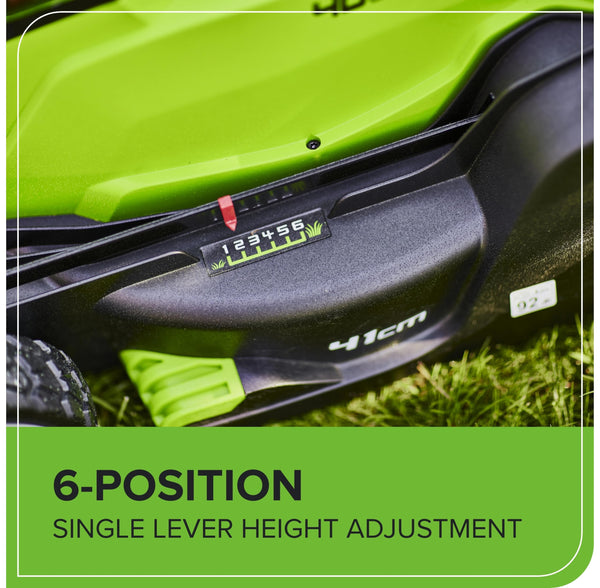 Greenworks 40V Cordless Lawnmower for Lawns up to 500m², 41cm Cutting Width, 50L Bag, Two of 40V 2Ah Batteries & One Charger, 3 Year Guarantee-G40LM41K2X, Green, Black, Grey