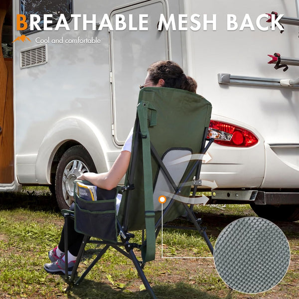 Portal Folding Camping Chair for Adults High Back Heavy Duty 180KG Load Foldable Garden Picnic Festival Collapsible Chair Oversized Hard Armrests Mesh Back Portable for Fishing Beach Patio