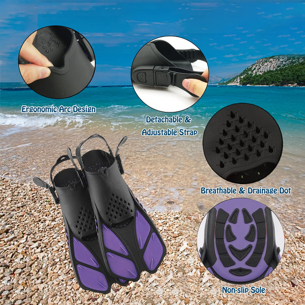 Adults Mask Snorkel Fins Set, Snorkeling Gear for Adult with Fins, Snorkel Sets with Flippers, Adult Anti Leak Scuba Gear with Adjustable Fins Diving