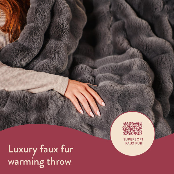 Dreamland Hygge Days Electric Blanket – Heated throw - Zebra, Luxury Faux Fur, 5-minute Fast heat up, 6 temperature settings, 1/3/9-hour auto timer, Electric throw, Machine Washable, 160x120cm