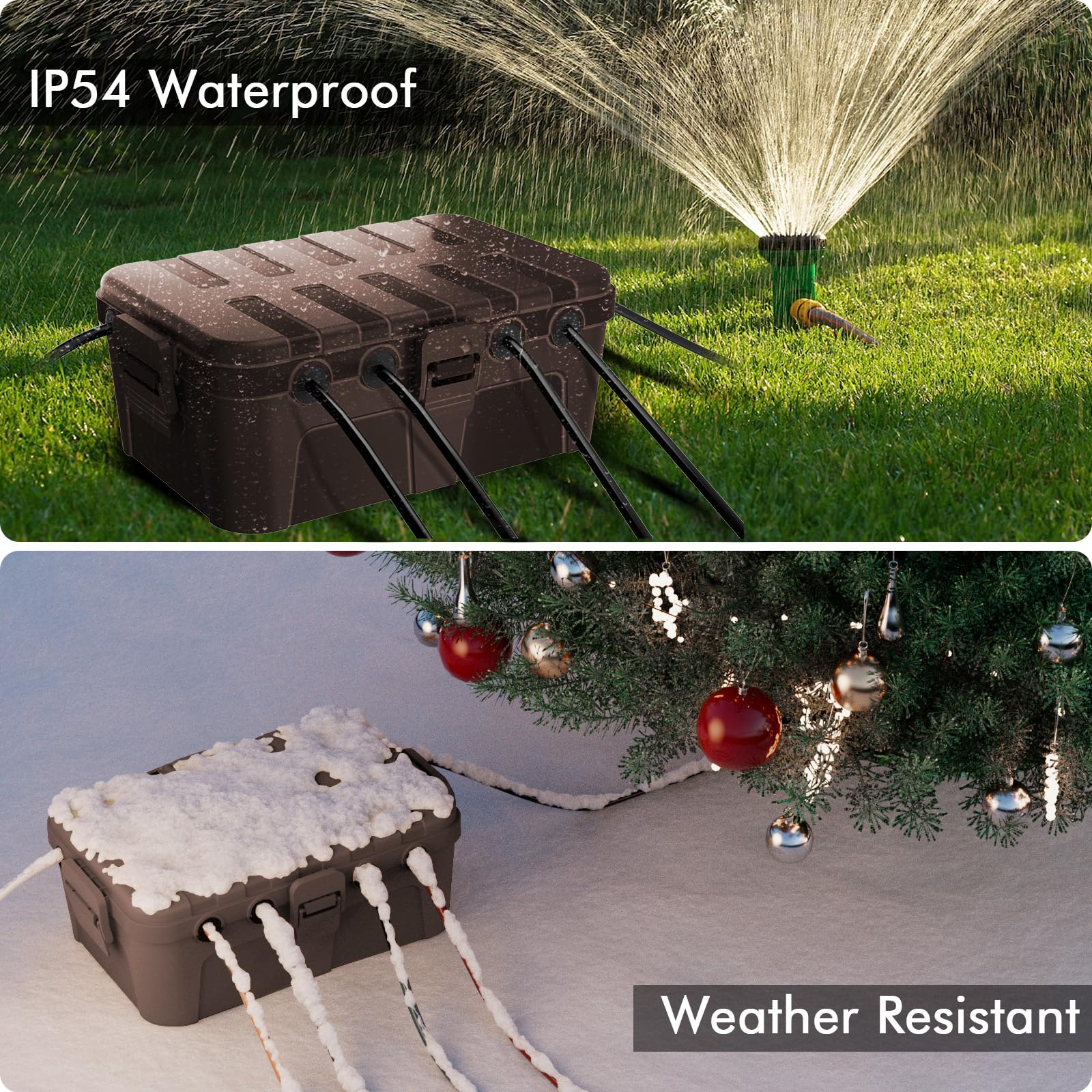 RESTMO Extra Large Waterproof Electrical Box, IP54 Weatherproof Outdoor Outlet Cover, Protect Outlet, Plug, Timer, Power Strip (Not Included), Holiday Light Decoration, 32 x 22 x 13 cm, Black