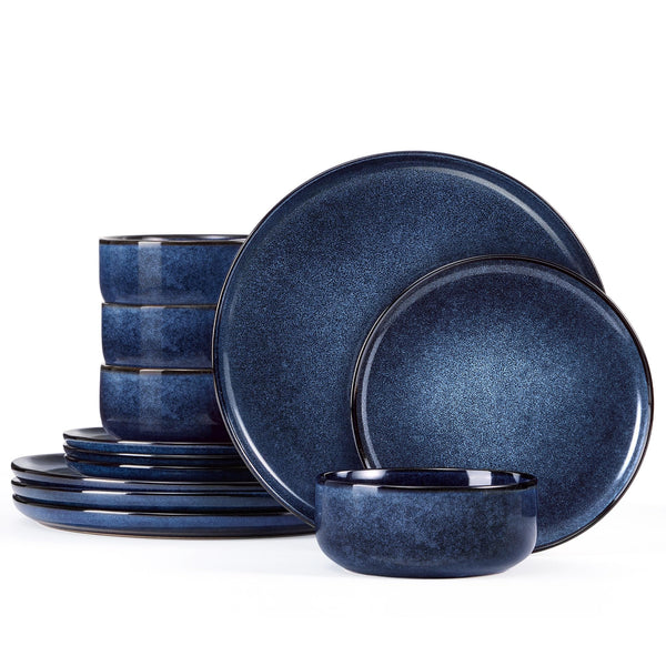 Homikit 12 Piece Dinner Set, Reactive Glaze Kitchen Dinnerware Sets for 4, Elegant Stoneware Included Plates and Bowls, Non-Scratch & Sturdy,