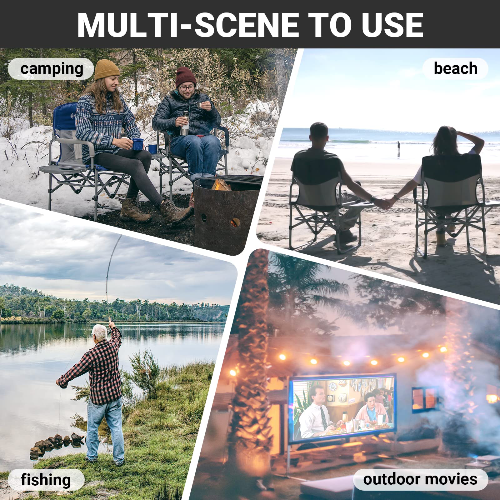 KingCamp Folding Camping Chairs for Adluts Heavy Duty Directors Chair with Cooler Bag and Side Table Support up to 150KG