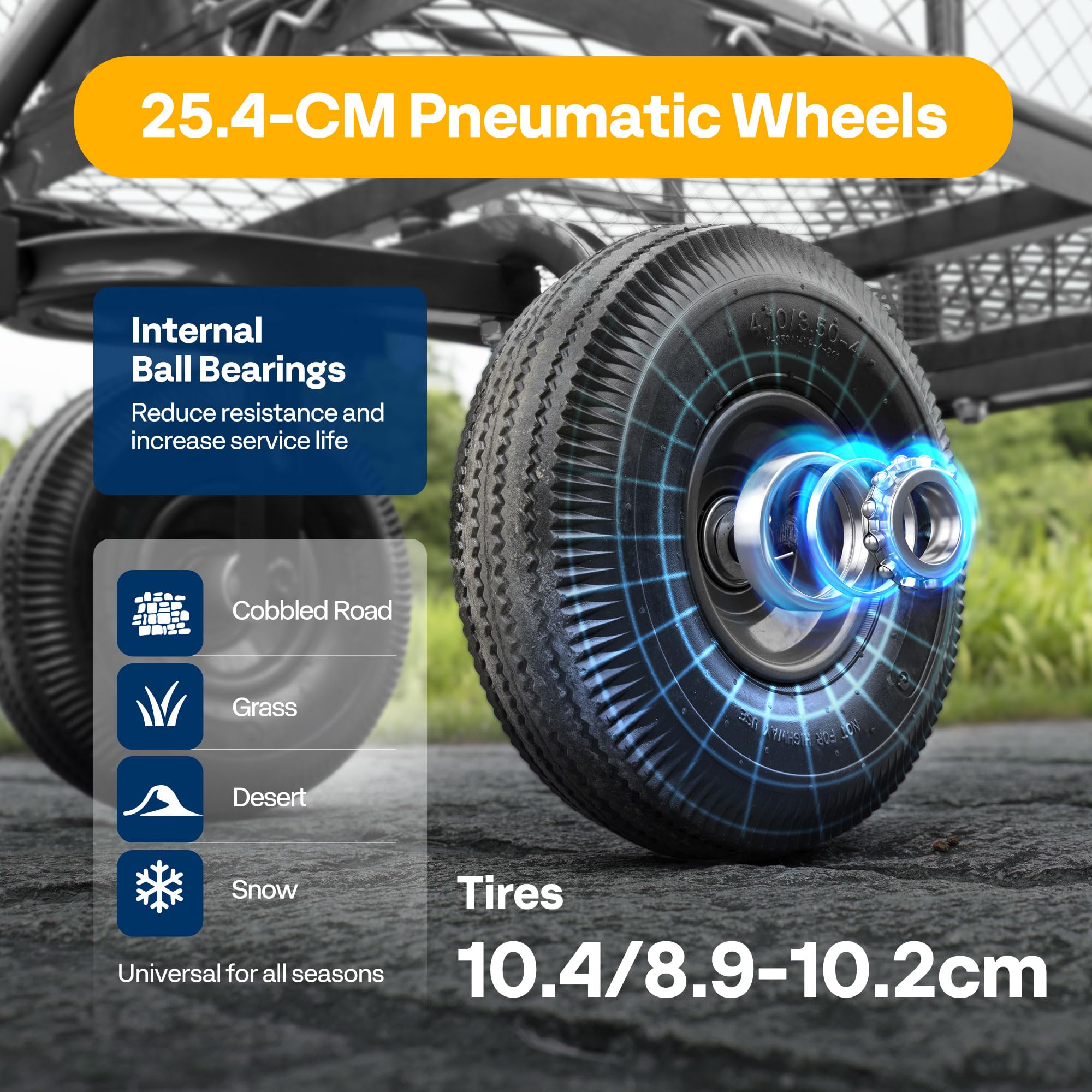 VIVOHOME Hand Trolley 400kg Capacity Durable Transport Cart with 10cm Pneumatic Tires and 180° Rotatable 80cm Handle Heavy Duty Metal Grids for Garden and Camping
