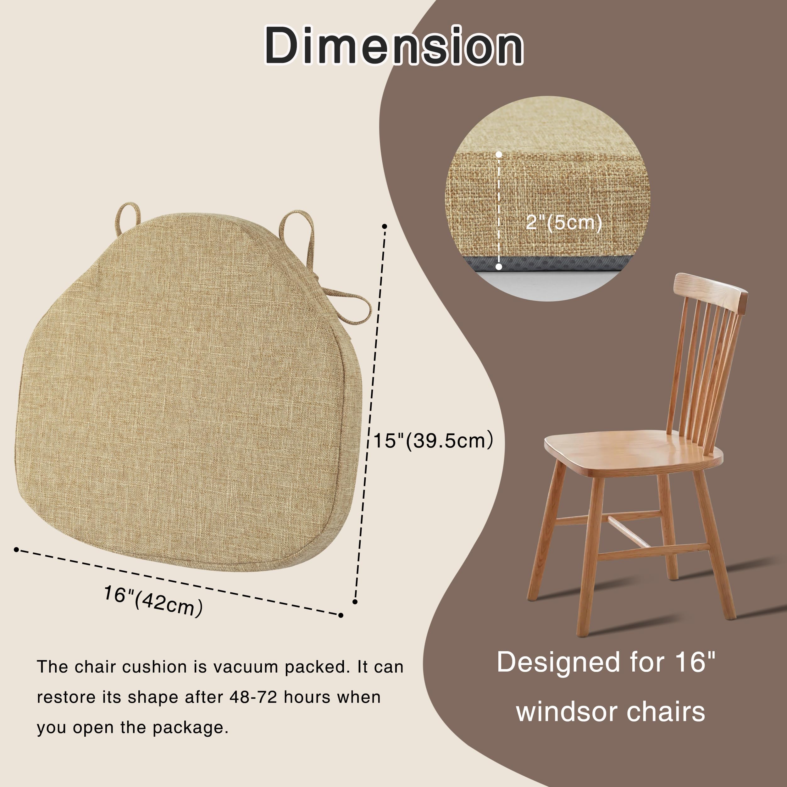 OVOV Chair Cushions for Dining Chairs Set of 4 Windsor Seat Cushion for Kitchen Room Chair Thick Textured Chair Pads with Ties and Non-Slip