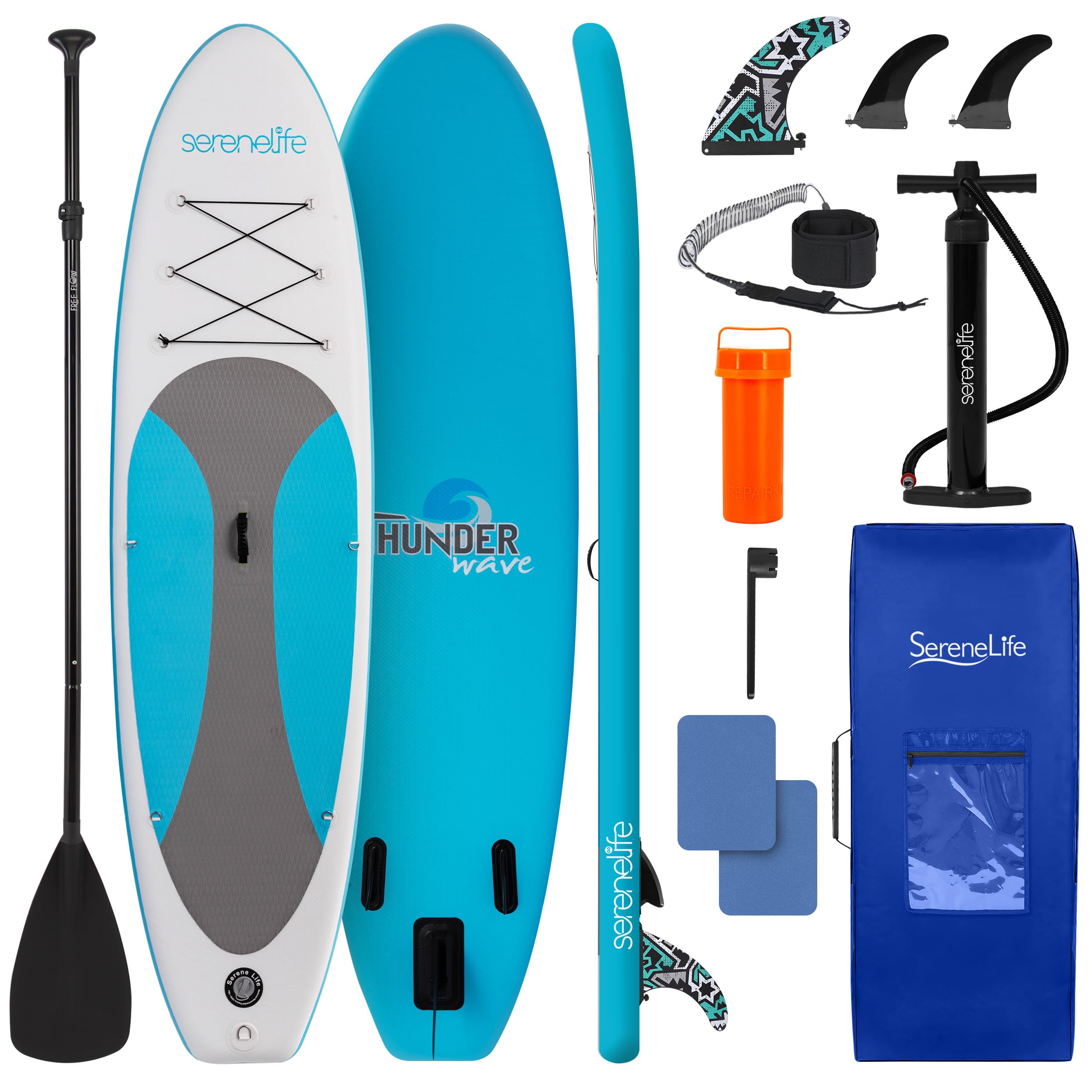 SereneLife Inflatable Stand Up Paddle Board, SUP Board- Paddleboards for Adults & Youth, Surfing Board Kit, 0.63cm Thick Standup Paddleboarding, Non-Slip Deck, Wide Stance, Surf Control w/Backpack