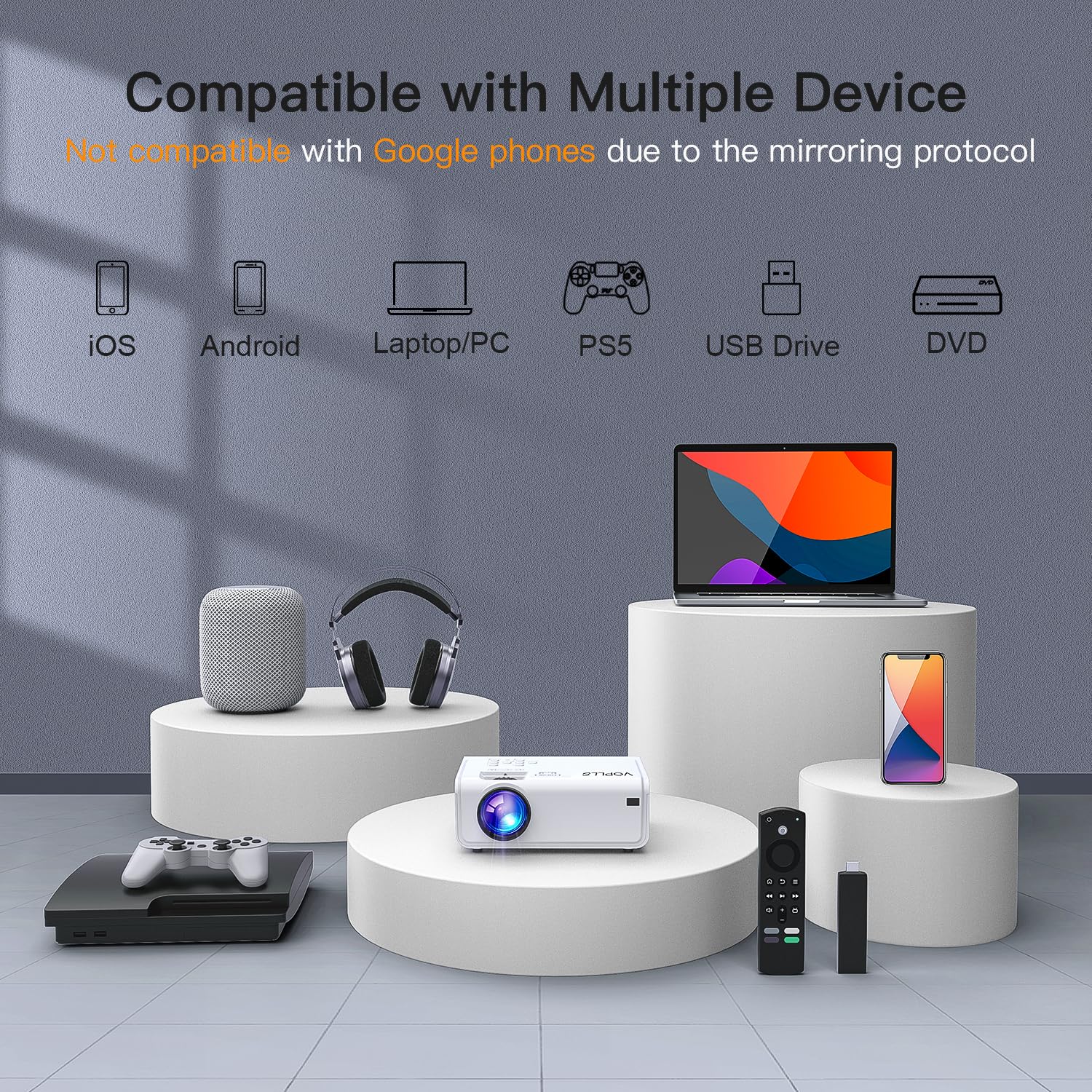 [Netflix Official & Auto Focus/Keystone] Smart Projector 4K Support, VOPLLS 25000L Native 1080P WiFi 6 Bluetooth Outdoor Projector, 50% Zoom Home Theater Movie Projectors for Bedroom/iOS/Android/PPT