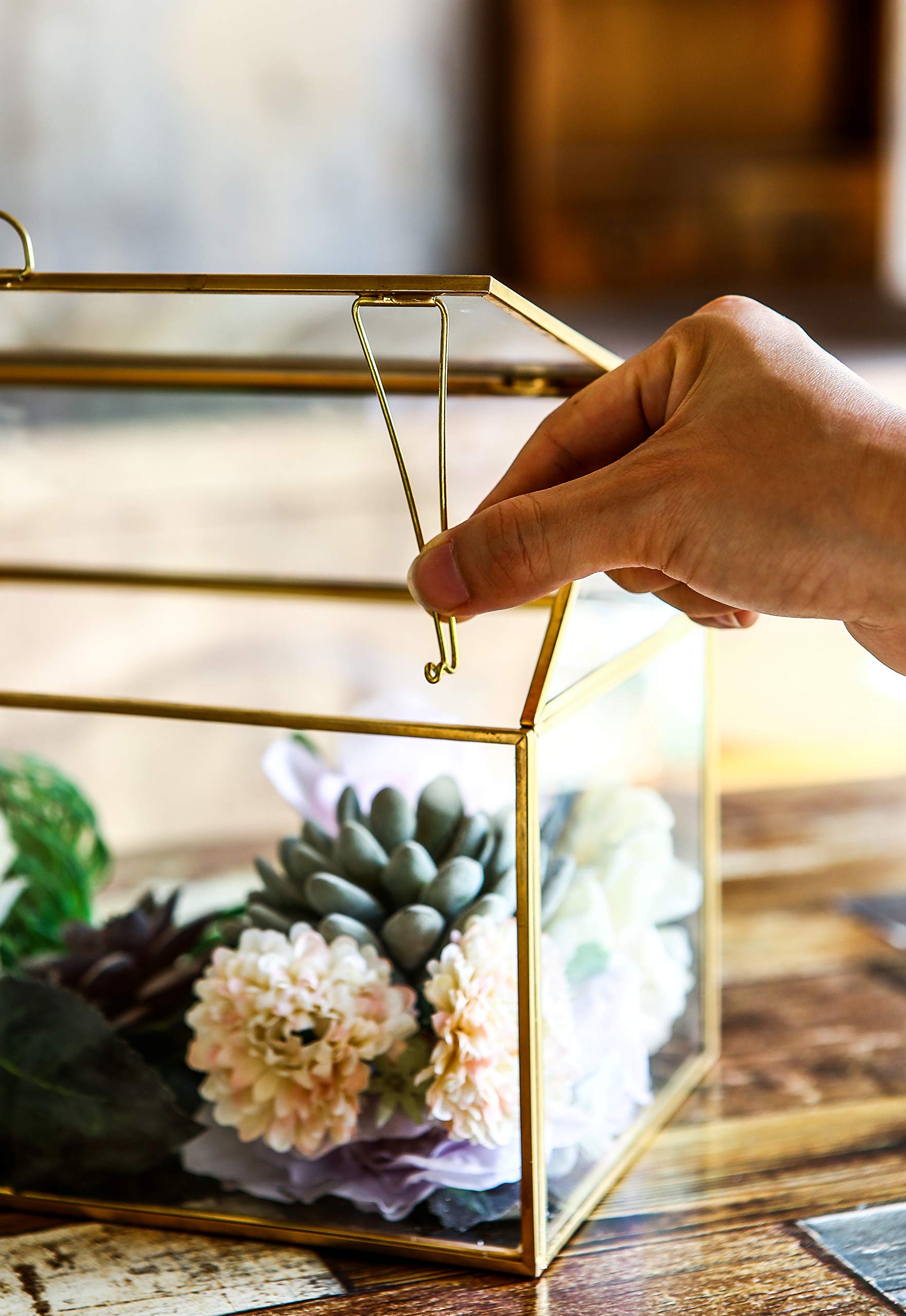 House Shape Close Glass Geometric Terrarium Tabletop Succulent Plant House Garden Planter Moss Fern Swing Lid, Flower Pot for Plants Succulent, Air