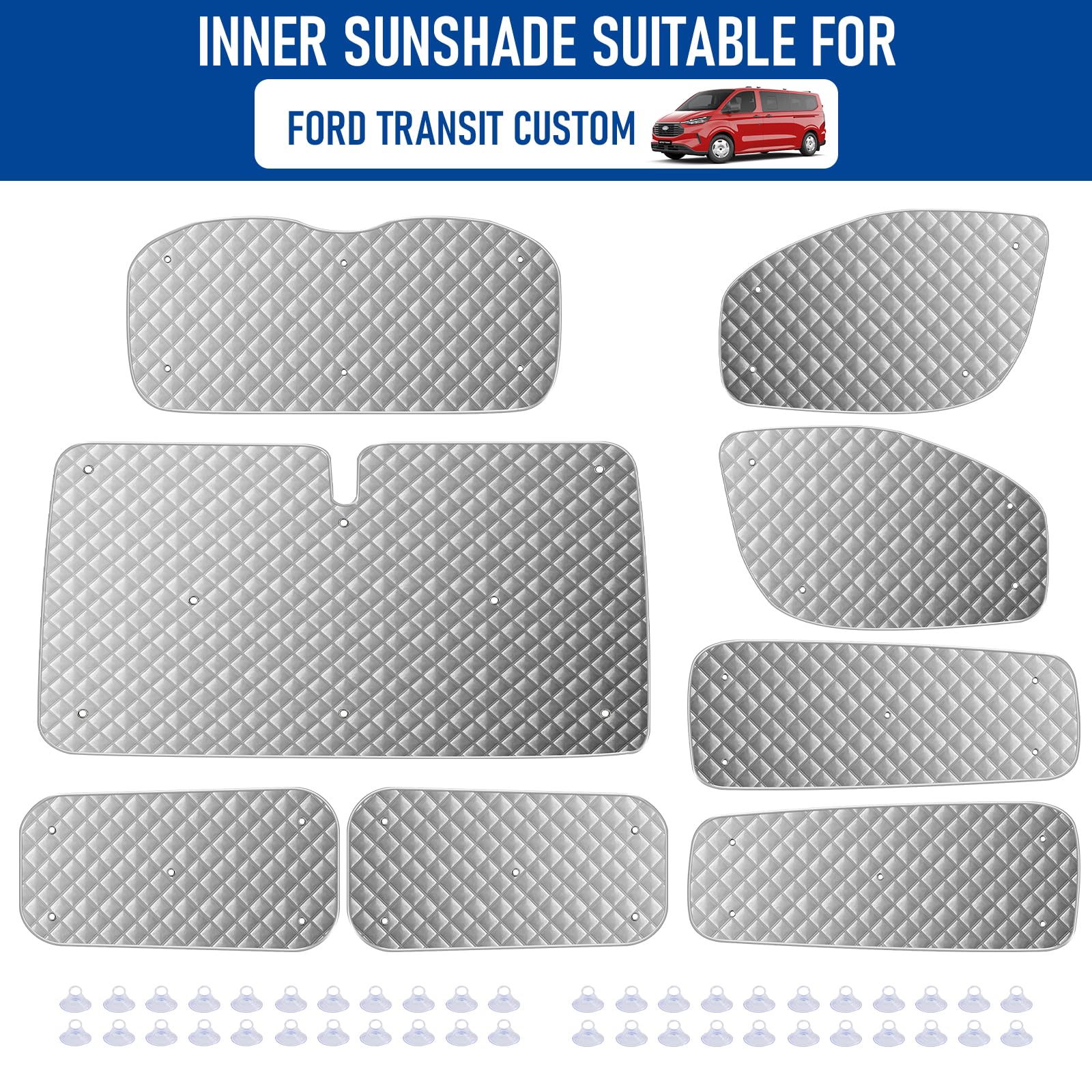 MaxAwe 8Pcs Internal Thermal Blind Set Fits for VW T5/T6 LWB, Luxury Sunshade Wrap Cover Kit, Window Front Screen Cover, Summer Uv Sun Blind & Winter Insulation Cover for VW Campervans & Motorhome