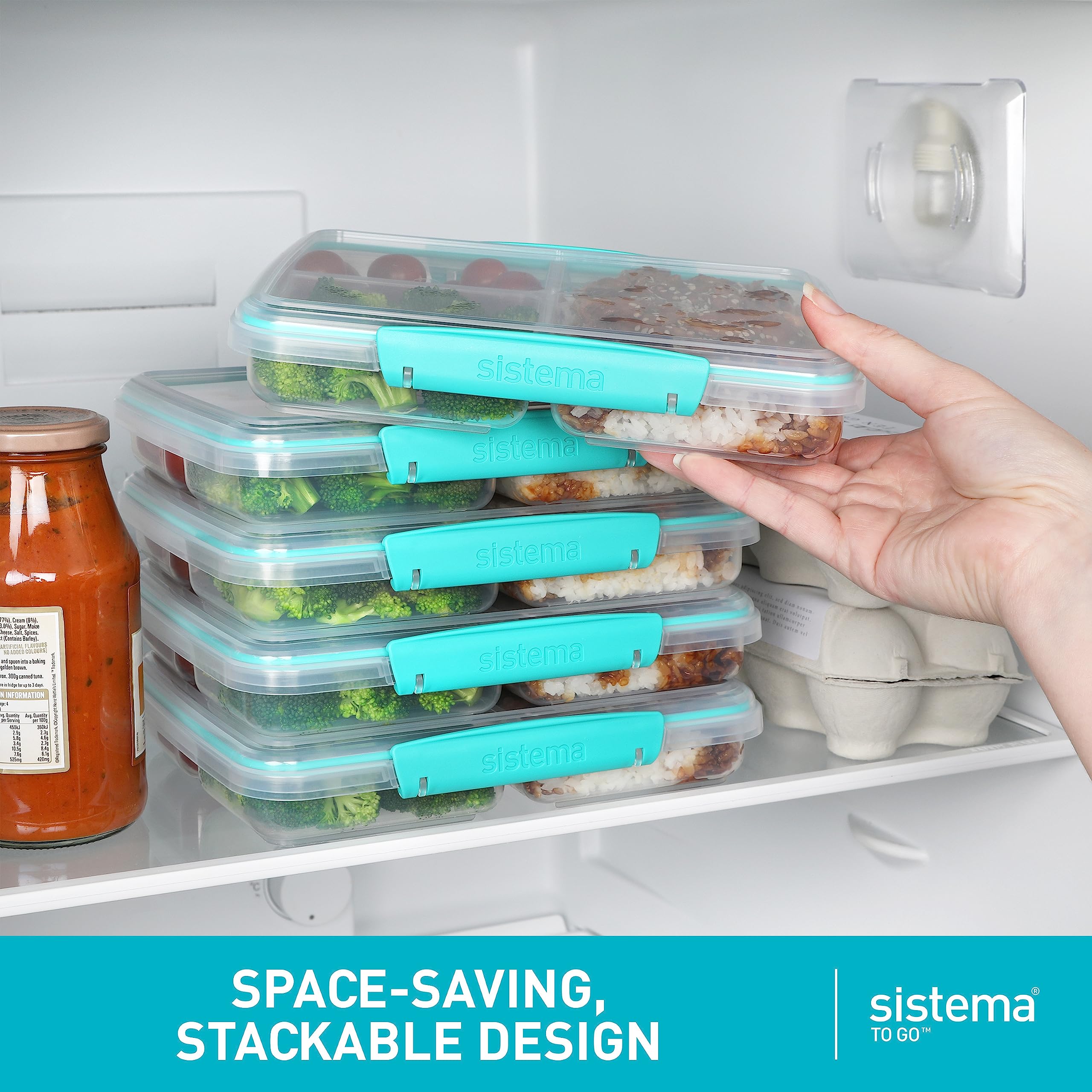 Sistema TO GO Multi Split Meal & Food Prep Containers | 820ml | School Lunch Boxes with Dividers & Clips | BPA-Free | 5 Count
