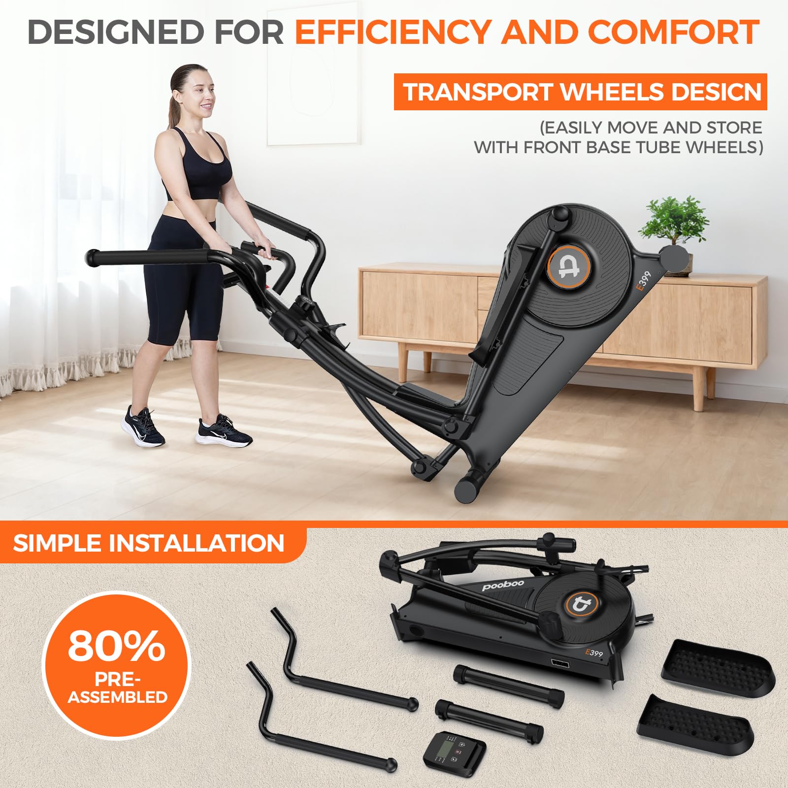 pooboo Elliptical Machine, Elliptical Exercise Machine with 16-Level Resistance&Hyper-Quiet Magnetic Driving System, Elliptical Machine for Home with LCD Monitor&15.5IN Stride, 350LBS Weight Capacity