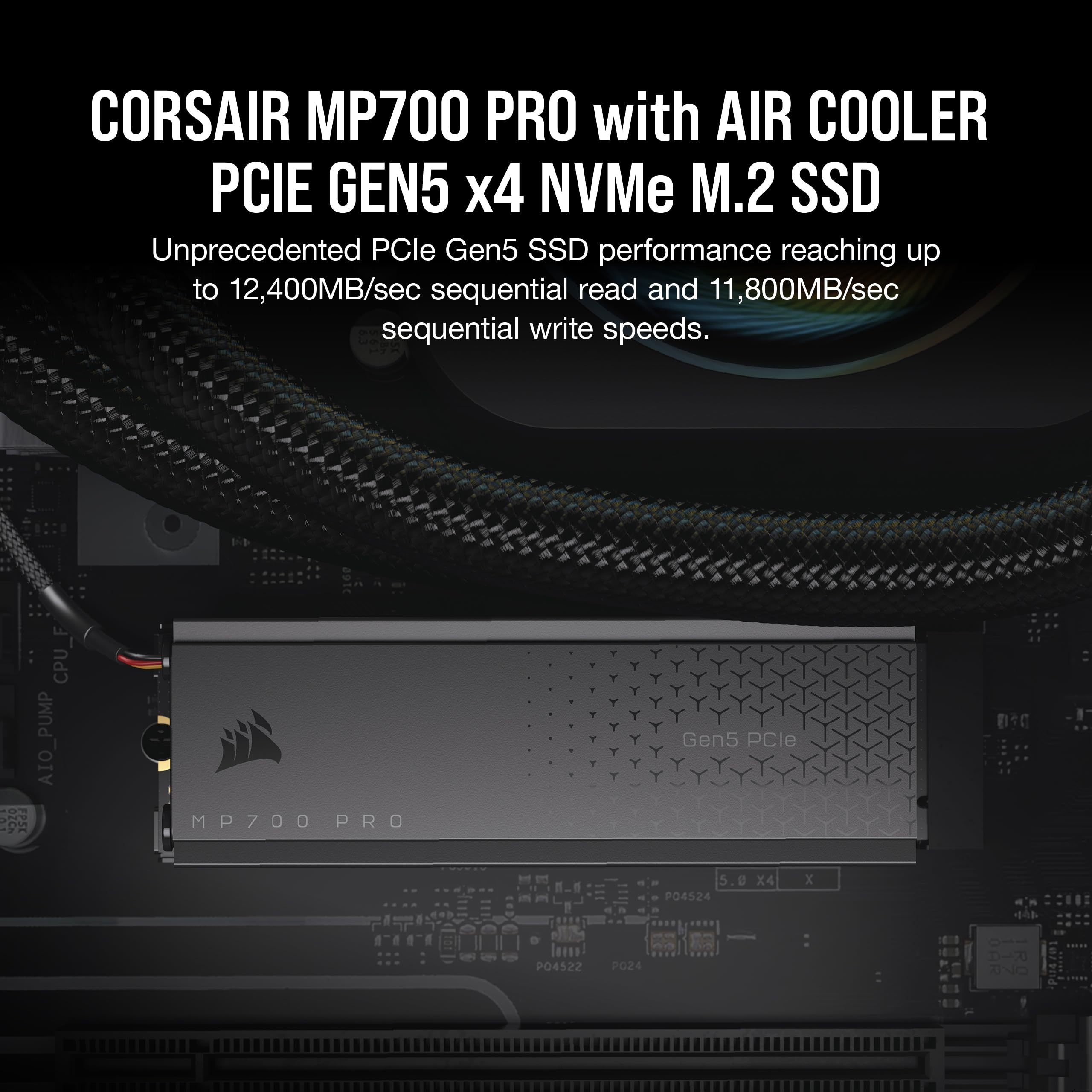 Corsair MP700 PRO 2TB M.2 PCIe Gen5 x4 NVMe 2.0 SSD – M.2 2280 – Up to 12,400MB/sec Sequential Read – High-Density TLC NAND – Black