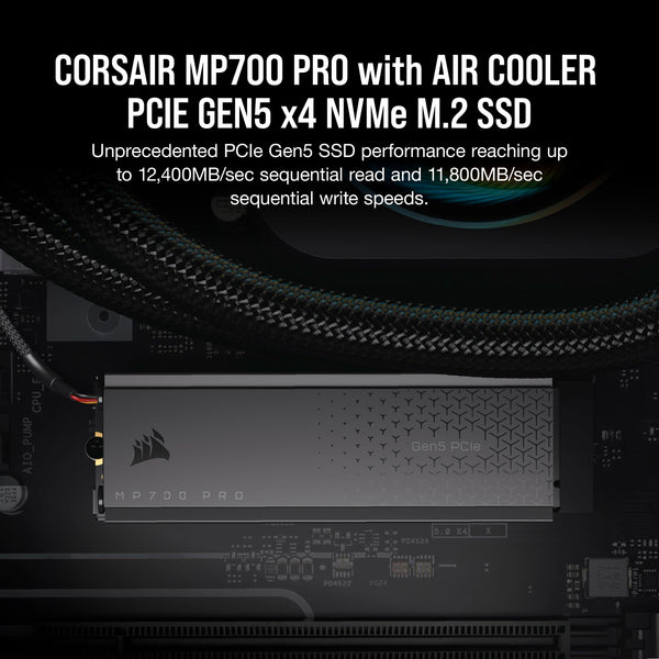 Corsair MP700 PRO 2TB M.2 PCIe Gen5 x4 NVMe 2.0 SSD – M.2 2280 – Up to 12,400MB/sec Sequential Read – High-Density TLC NAND – Black