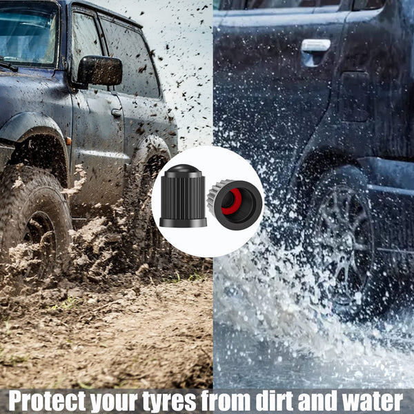 TCPENG® 10PCS Tyre Valve Caps, with O Seal Ring, Universal Stem Dust Covers for SUV, Cars, Bike, Motorcycles, Trucks, Heavy-Duty, Airtight Seal, Screw-On, Easy to Operation (10 Pack Black)