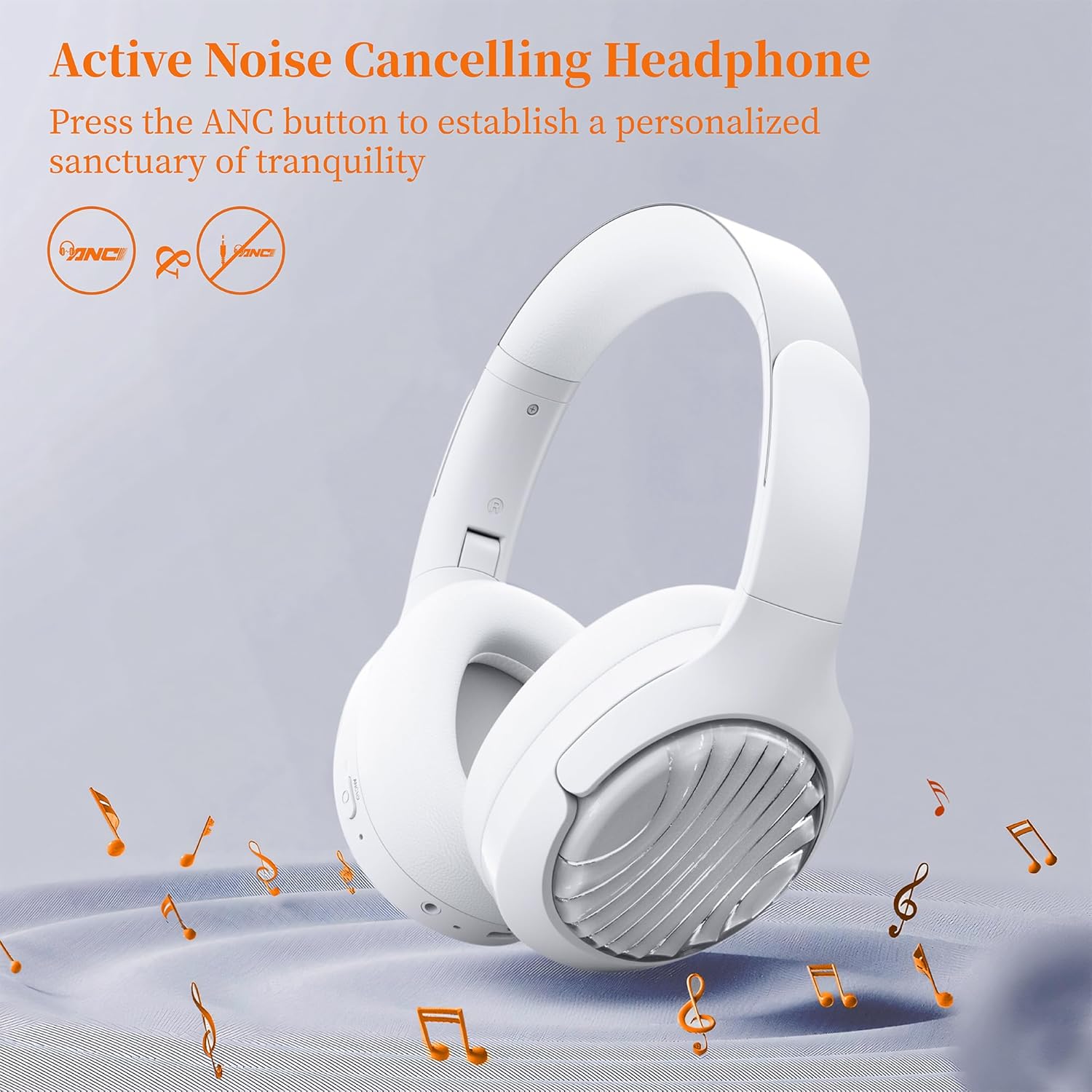 Active Noise Cancelling Wireless Headphones, 100H Playtime with Microphone, Over- Ear Bluetooth Headphones with Deep Bass,Fast Charging for Travel,Office,Home