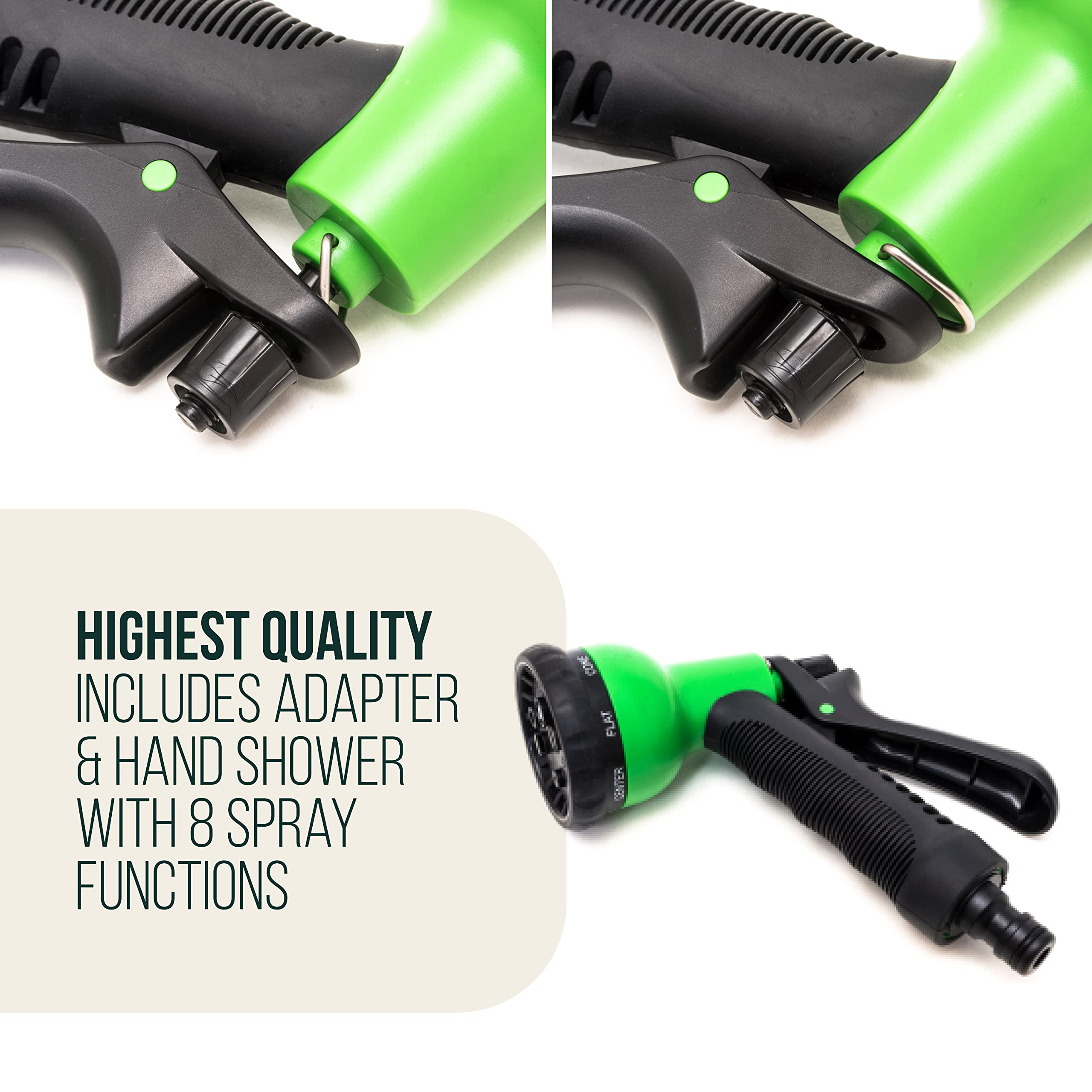 Flexible Garden Hose with Ergonomic Multifunctional Spray Including Adapter and Hand Shower with 8 Spray Functions, Expandable