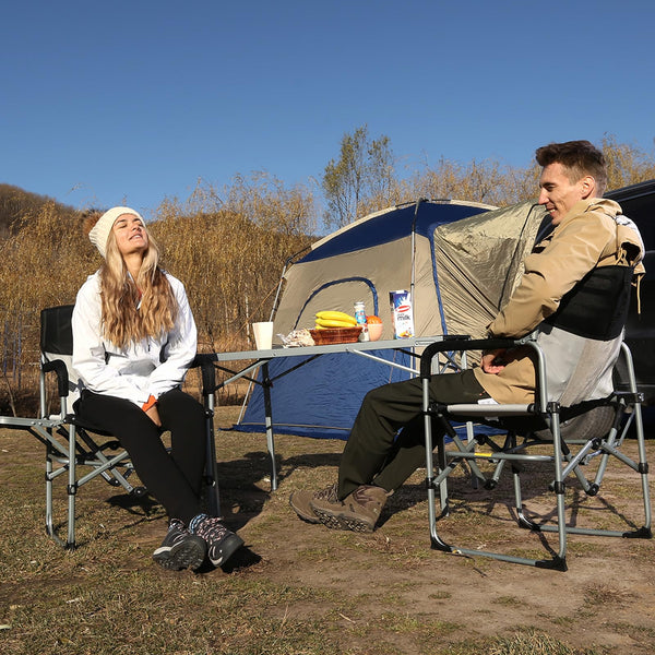 KingCamp Folding Camping Chairs for Adluts Heavy Duty Directors Chair with Cooler Bag and Side Table Support up to 150KG