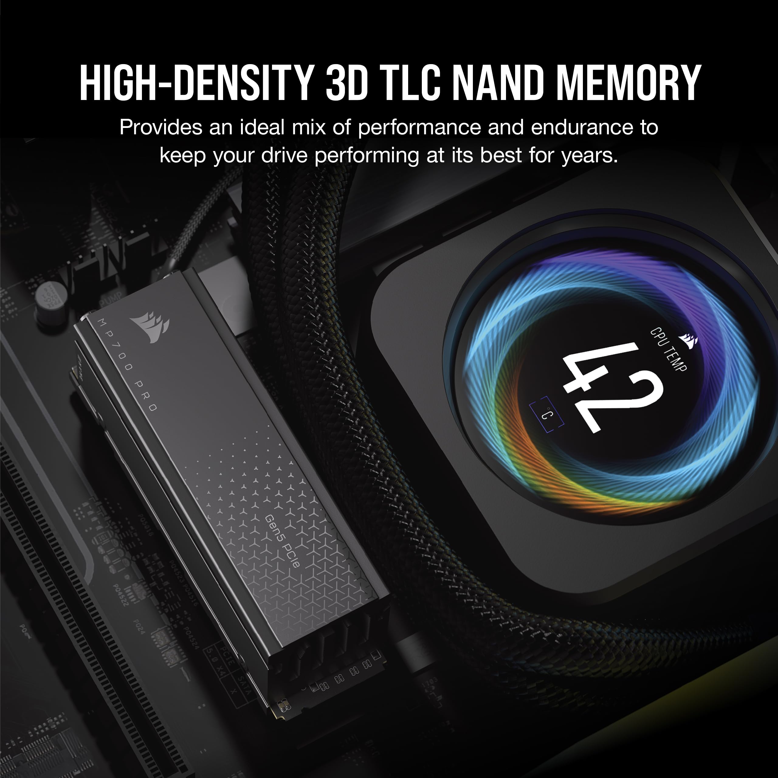 Corsair MP700 PRO 2TB M.2 PCIe Gen5 x4 NVMe 2.0 SSD – M.2 2280 – Up to 12,400MB/sec Sequential Read – High-Density TLC NAND – Black