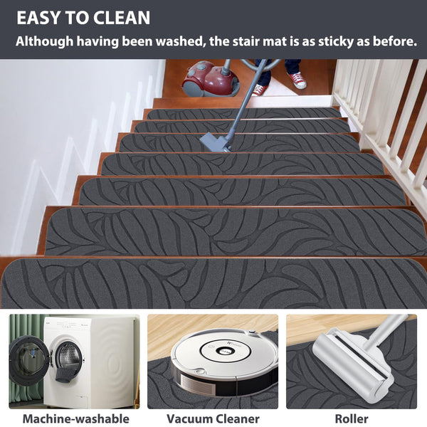 Fixmend Stair Treads Non Slip for Wooden Steps, 20.3 x 76 cm (15-Pack) Stair Runner Carpet Treads Indoor with Reusable Adhesive, Stairslide Carpets