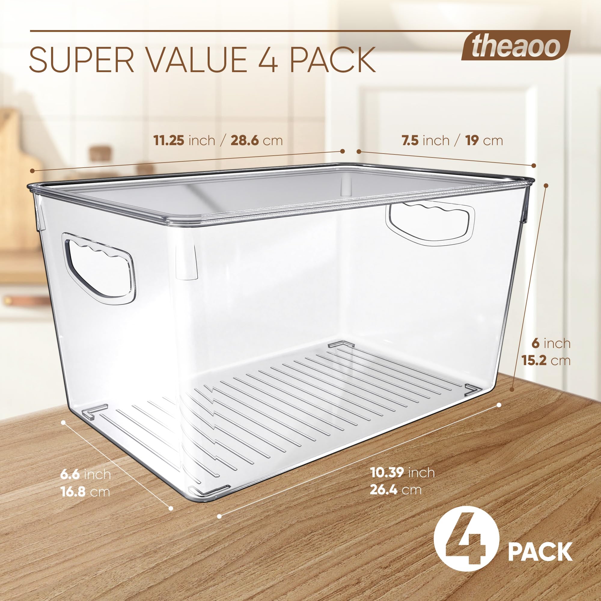 4 Pack Clear Storage Bins with Lids Stackable, Large Plastic Storage Bins with Handle for Pantry Organization and Storage, Perfect Containers for