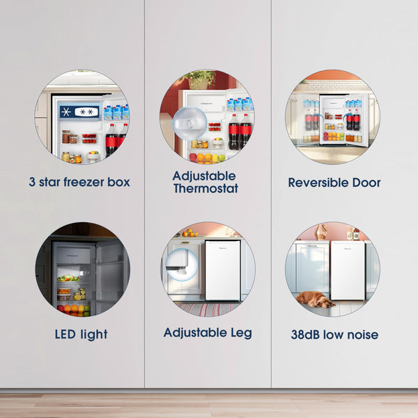 Fridgemaster MUR4545 Small Table Top 45cm Mini Fridge - 45 L - Mechanical Control with Adjustable Thermostat - Reversible Door - 39 dB Low noise - Broad Climate Design - White - E Rated