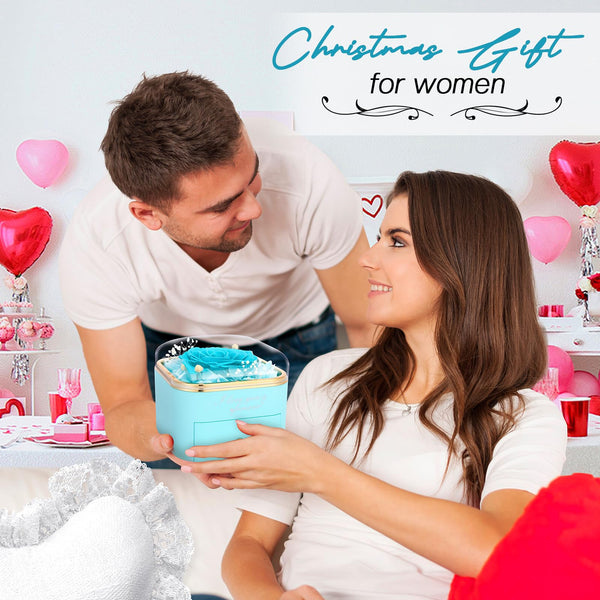 Firestyle Preserved Light Blue Real Rose with I Love You Necklace in 100 Languages Eternal Flowers Rose Gifts for Her Women Mum Wife Girlfriend on