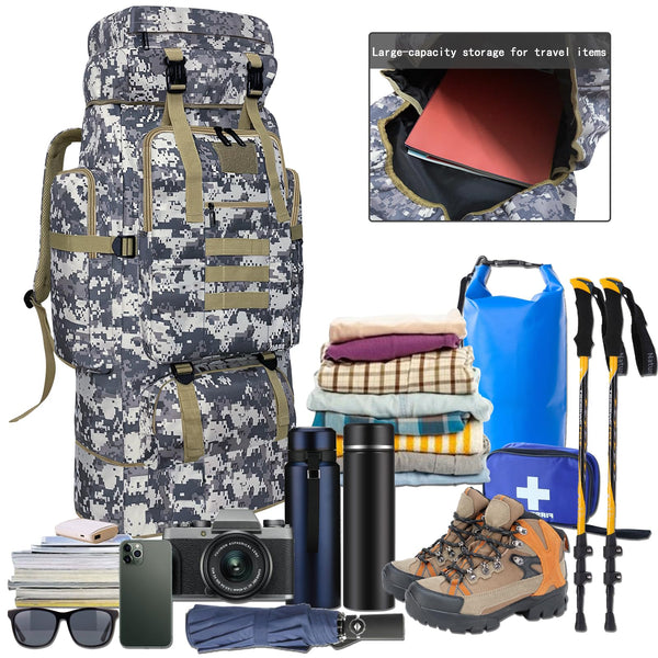 Ogetok 80L Hiking Backpack Camping Rucksack, 80 liters Large Capacity Outdoor Knapsack Travel Climbing Mountaineering Carry On Backpack Bag, Trekking Backpacking for Men Women, Black