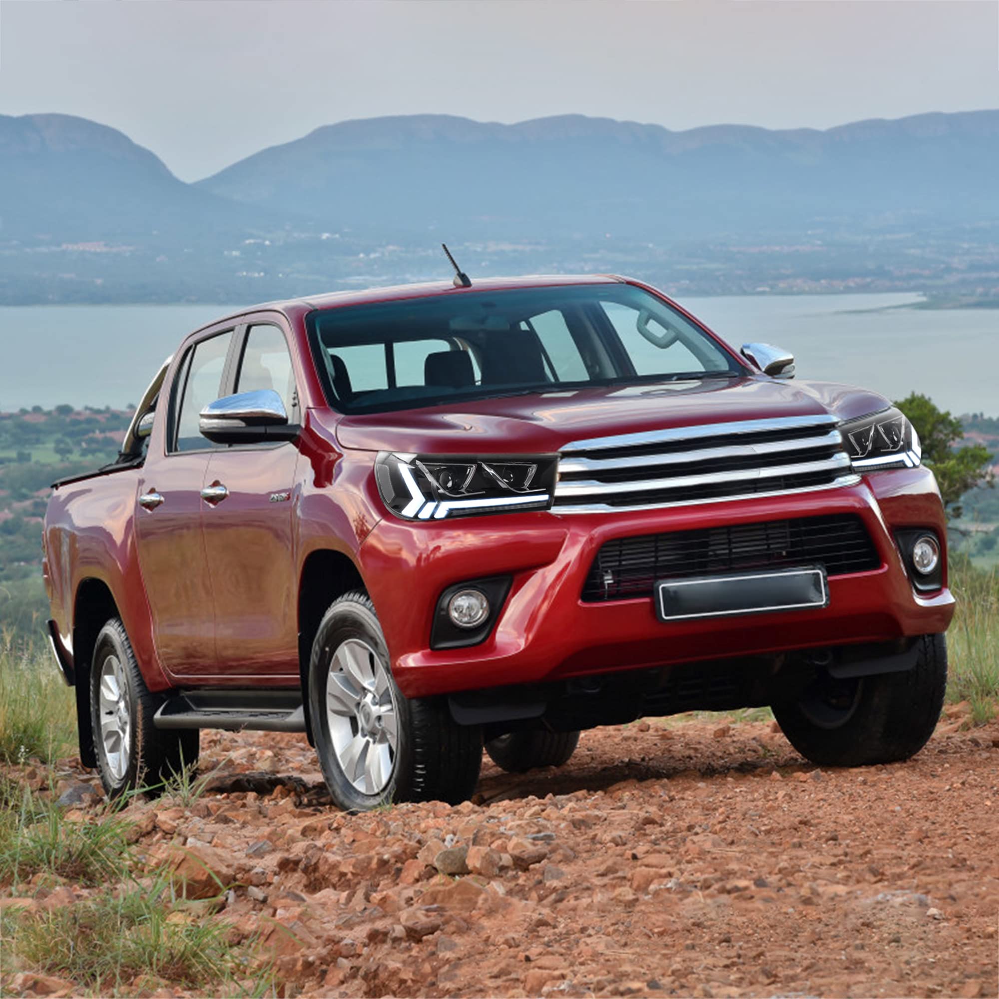 VLAND LED Rear Lights compatible with Hilux Vigo Revo Pickup 2015-2020 [Not fit a Tonka], w/Amber Sequential indicator, Driver & Passenger Side - Red