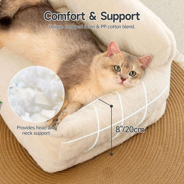 MEWOOFUN Cat Sofa Cat Bed for Indoor Cats, Kitten Bed Pet Sofa with Removable Washable Cover and Non-Slip Bottom for Small Dogs, 65x45cm White