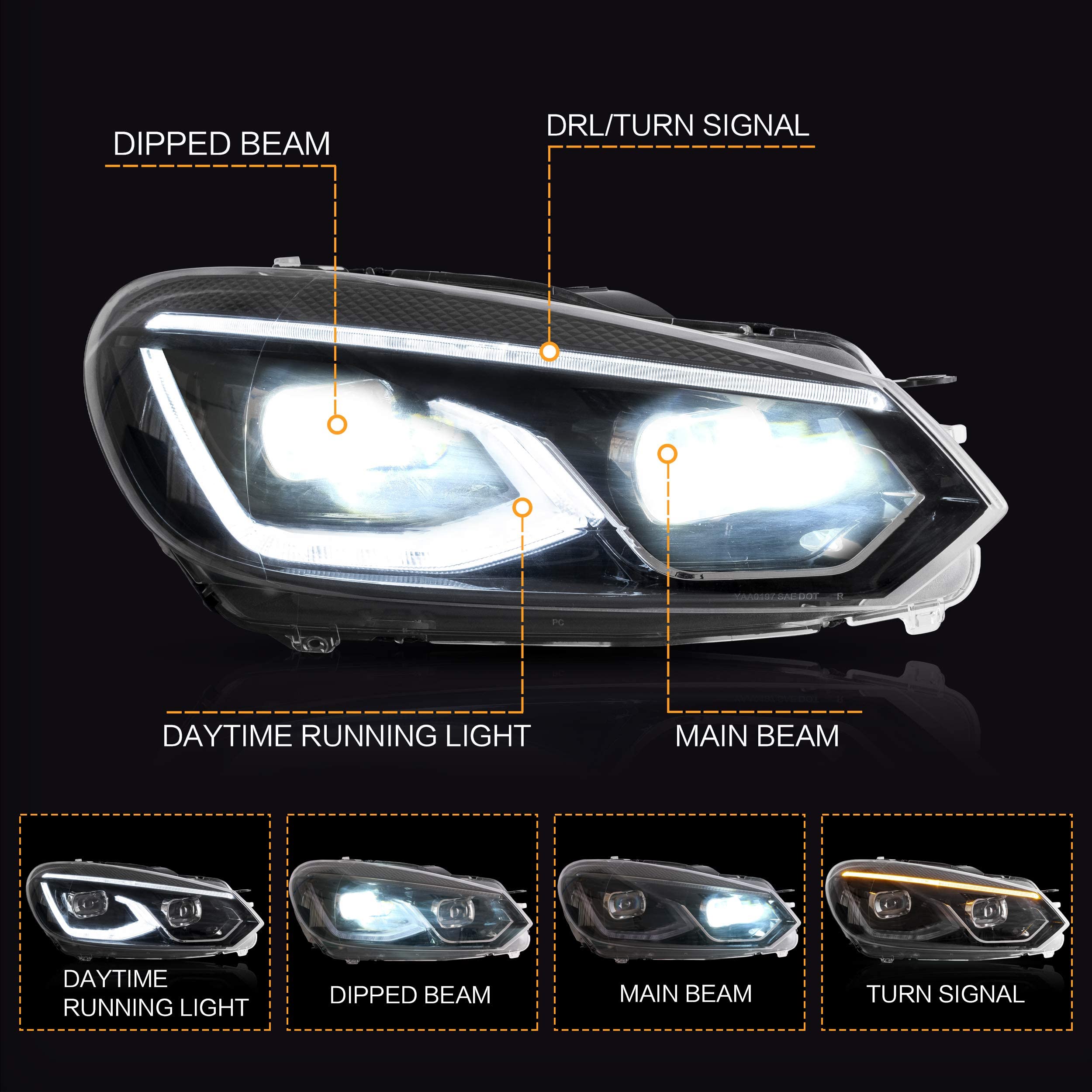 VLAND LED Tail Lights Fit for 2008-2013 Volkswagen Golf 6 MK6 TSI TDI GTD R(not for GTI/Variant/Cabriolet), Rear Lights with Sequential Turn Signal Indicators, E-mark, Red Smoked