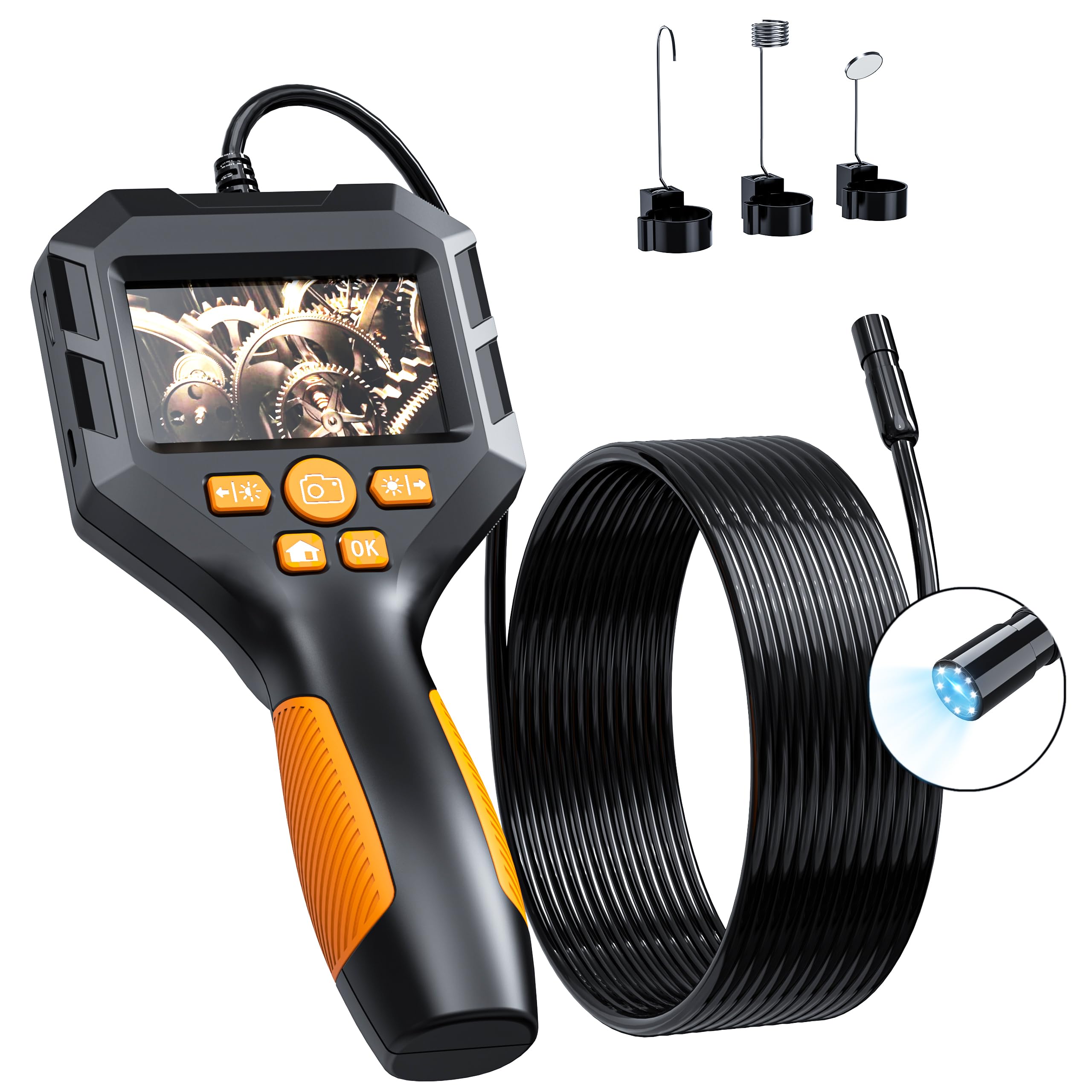 Daxiongmao Borescope, Endoscope Inspection Camera with Lights,Handheld IP67 Waterproof Sewer Endoscope Camera - IPS HD Screen Borescope Portable Snake Camera with 11.5FT Semi-Rigid Cord(2.4")