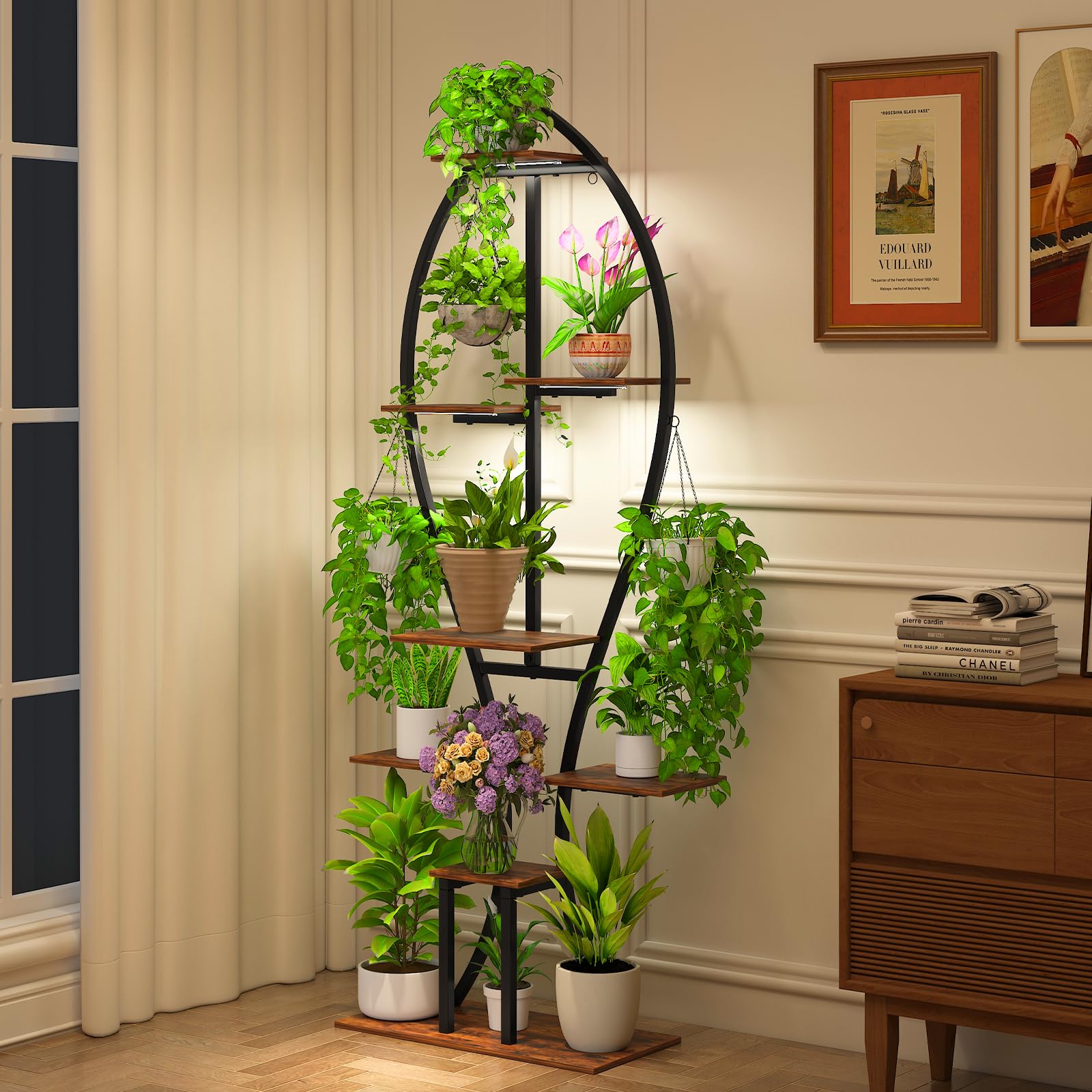 Zekoled 9-Tier Plant Stand with Grow Lights & Auto Timer, 167cm Tall S-Shaped Indoor/Outdoor Plant Shelf, Metal Plant Flower Holder, StandSpace-Saving Corner Shelf for Home, Balcony, Patio