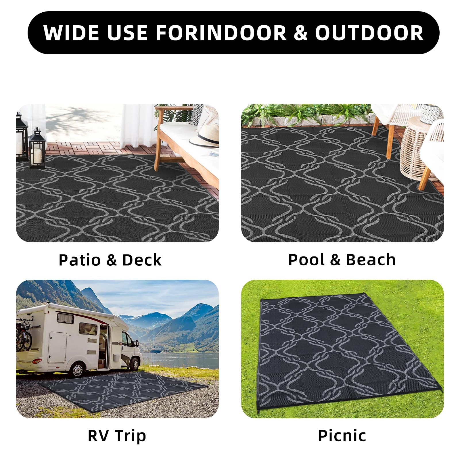 Enipate Outdoor Rugs for Garden Patios, 5x8ft Plastic Weatherproof Woven Picnic Blankets, Reversible & Easy Cleaning Deck Carpet Camping Mats